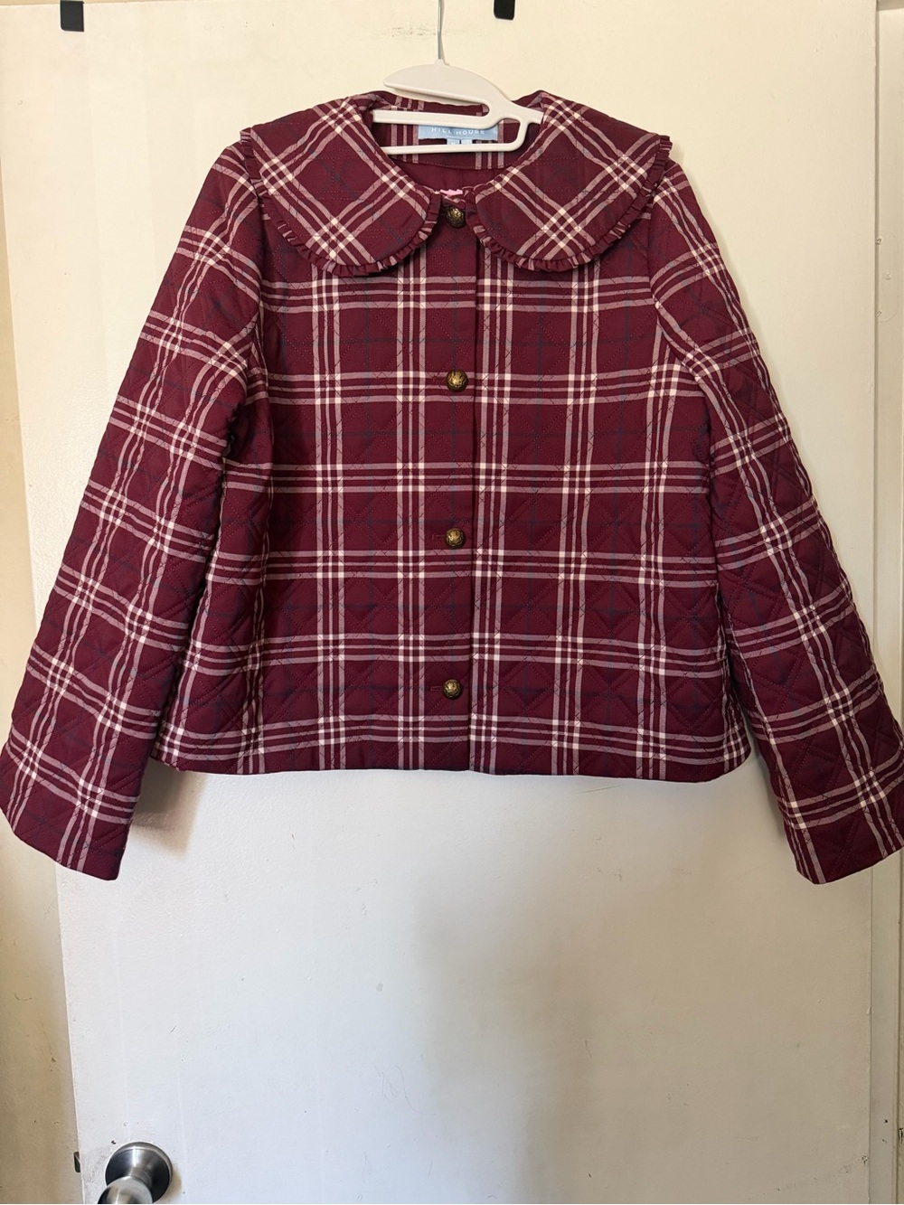 Hill House Home Burgundy Plaid Quilted Jacket Peter Pan Collar Size M - Picture 3 of 12